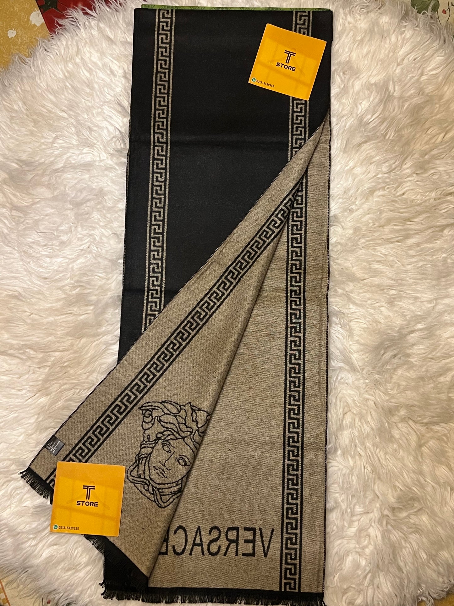 Versace Black Brown Logo Printed Muffler