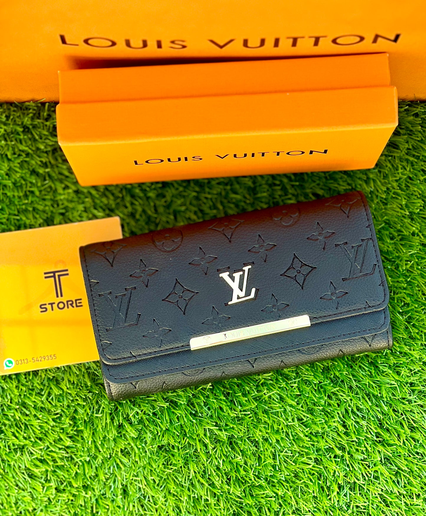 LV Black Embossed Double Flap Women Wallet