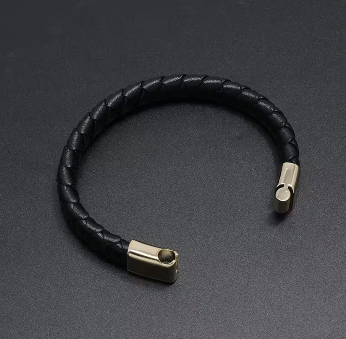 Black Silver Thick Braided Charm Bracelet for Men