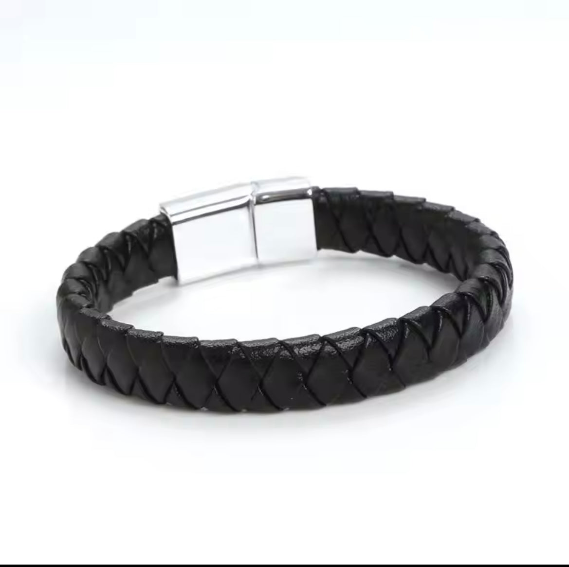 Black Silver Thick Braided Charm Bracelet for Men