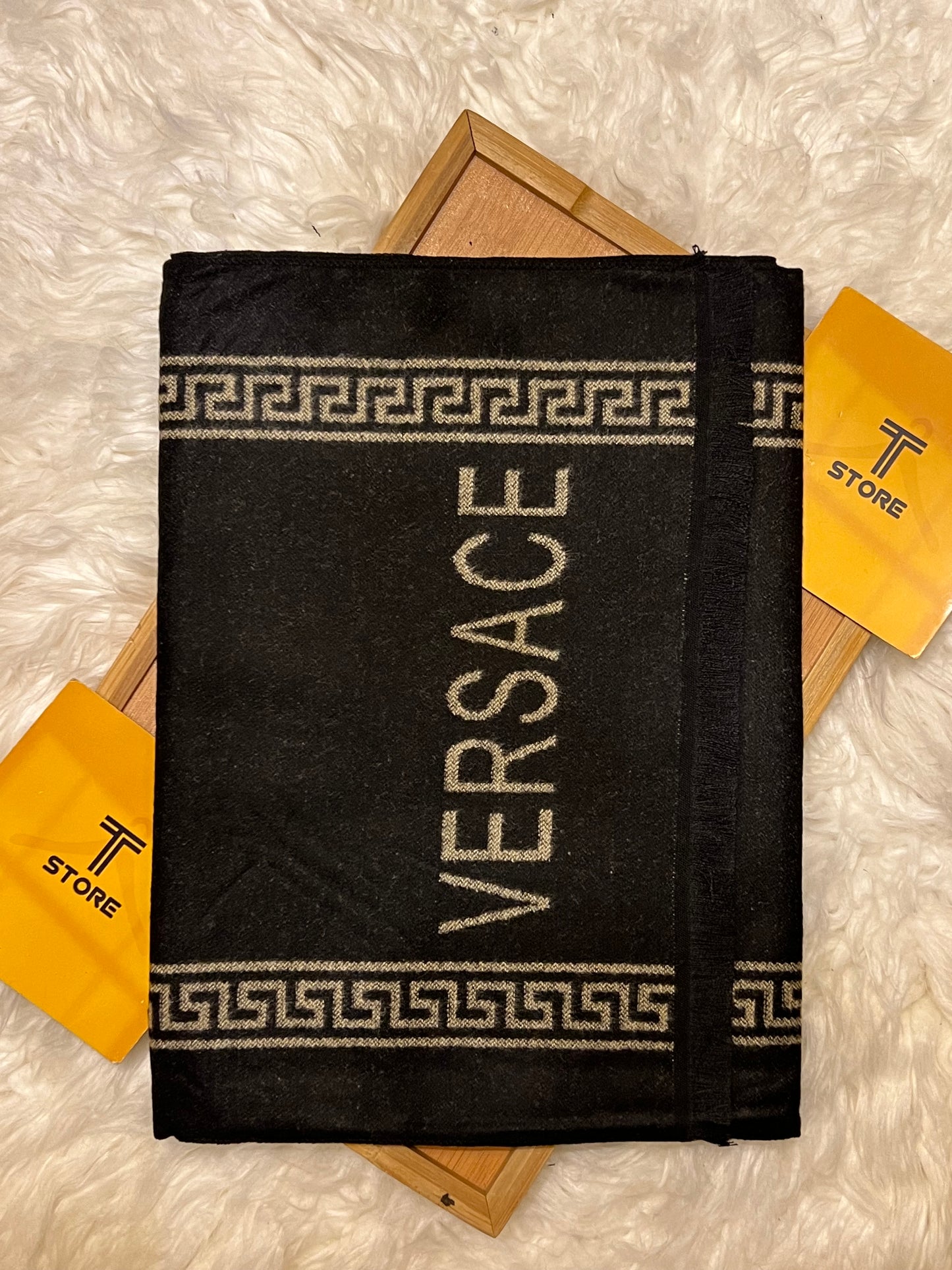 Versace Black Brown Logo Printed Muffler