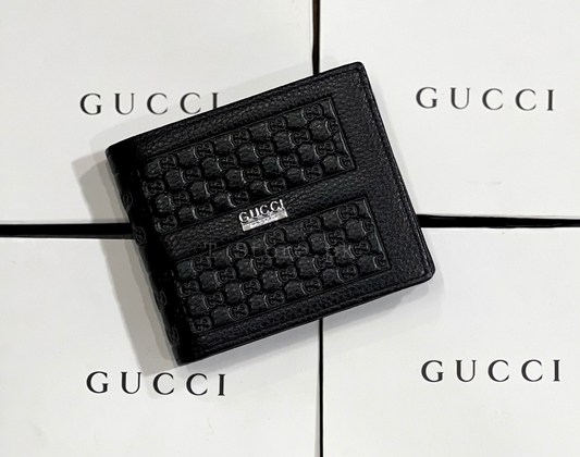 Gucci Black Embossed Silver Logo Genuine Leather Wallet