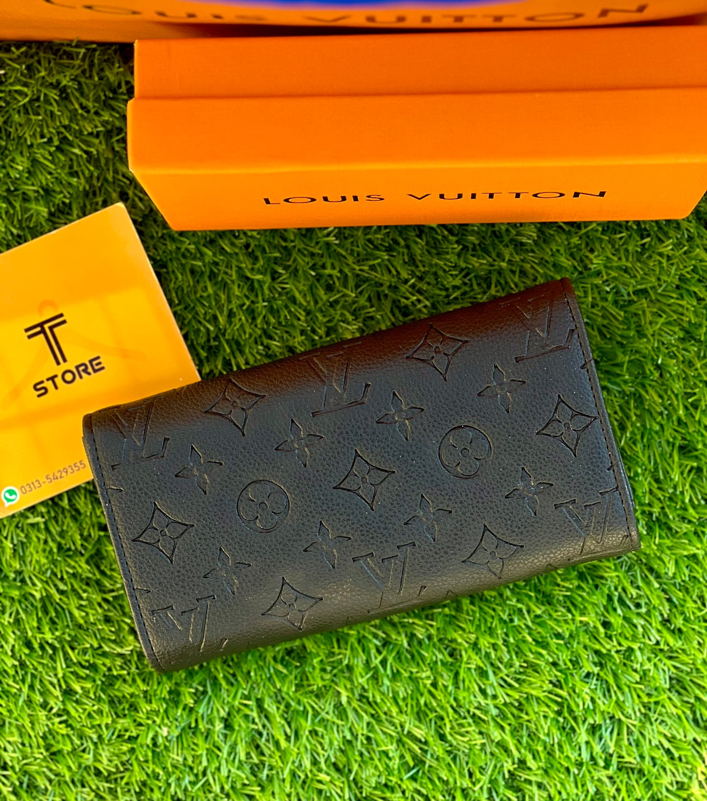 LV Black Embossed Double Flap Women Wallet