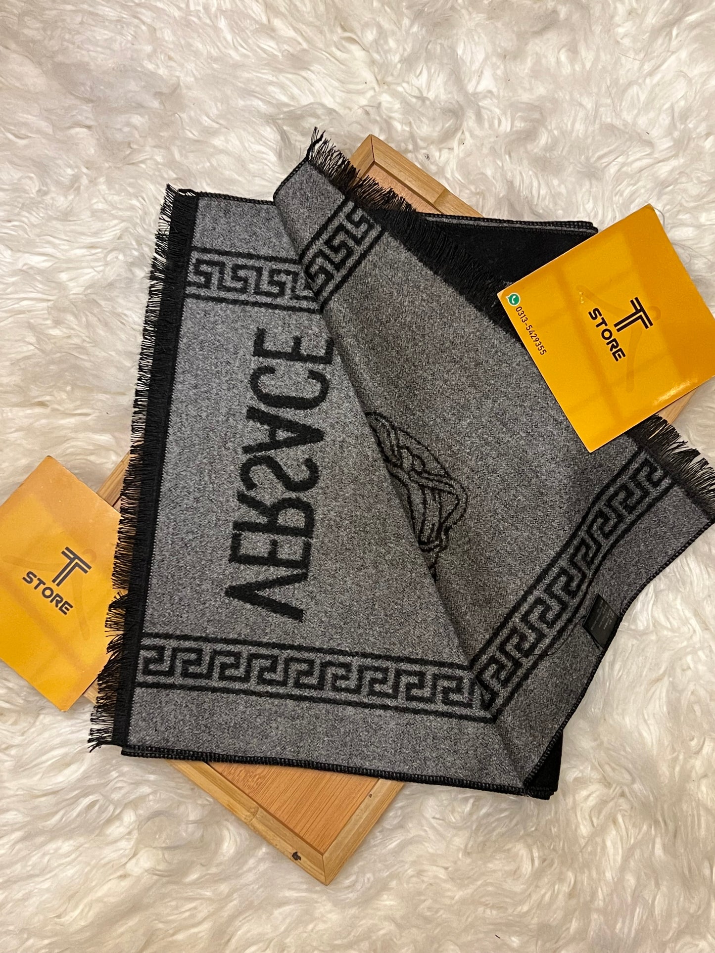 Versace Black White Logo Printed Muffler