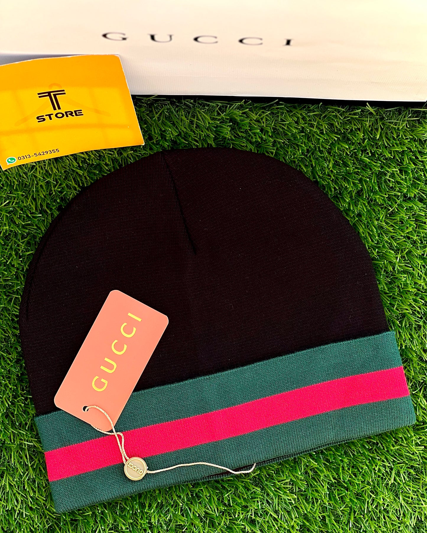 Gucci Plain Red Strip Woolen Beanie Cap