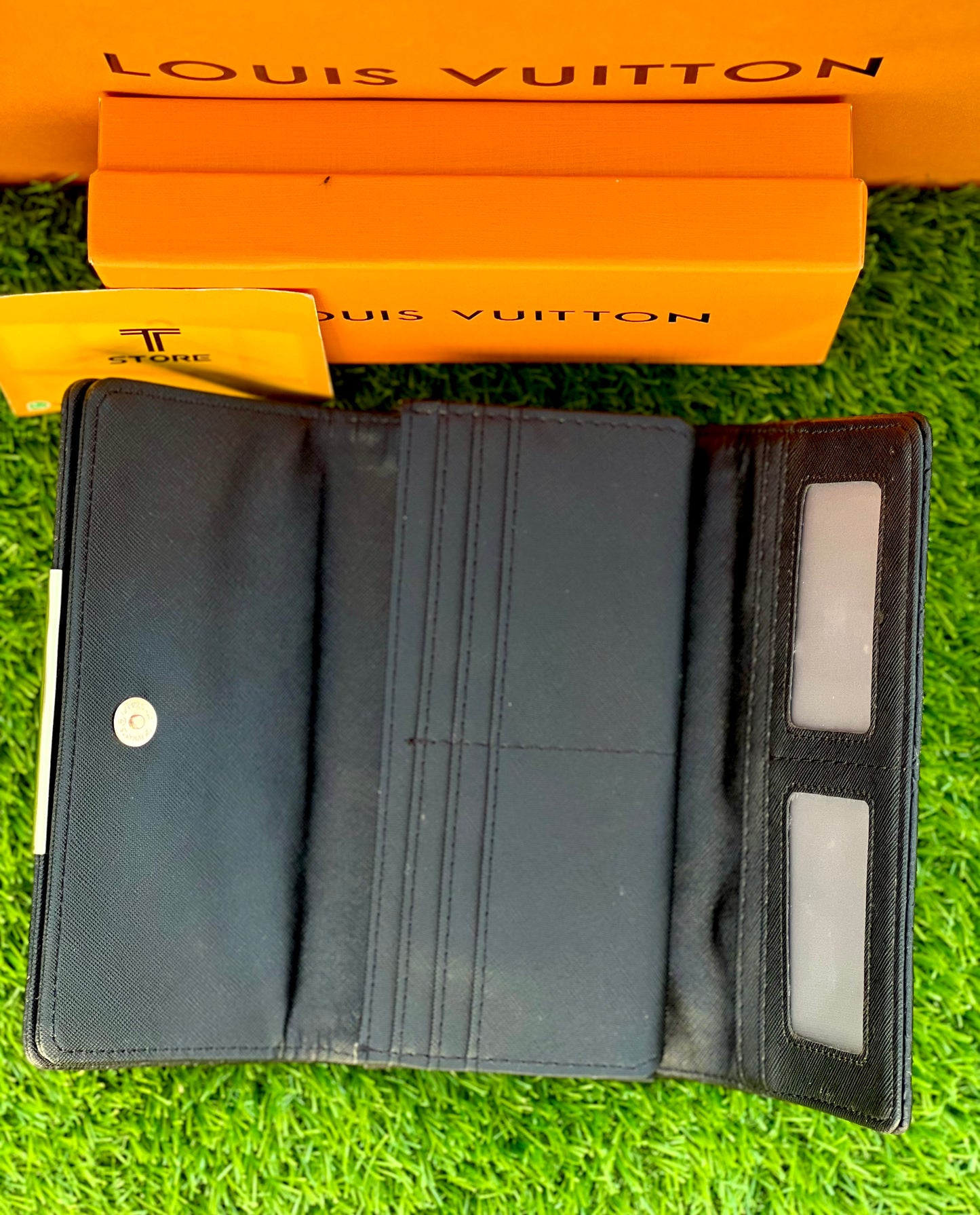 LV Black Embossed Double Flap Women Wallet