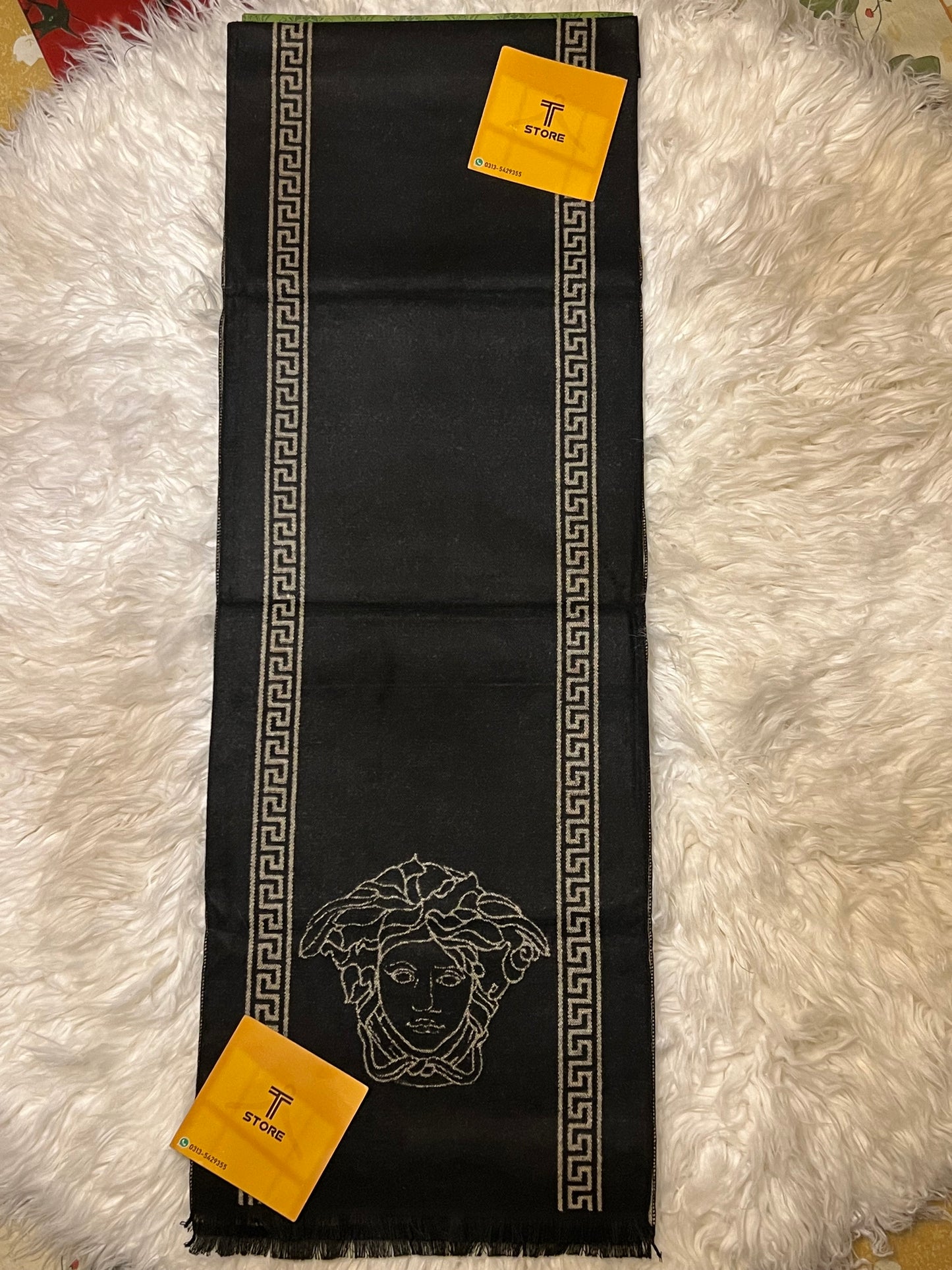 Versace Black Brown Logo Printed Muffler