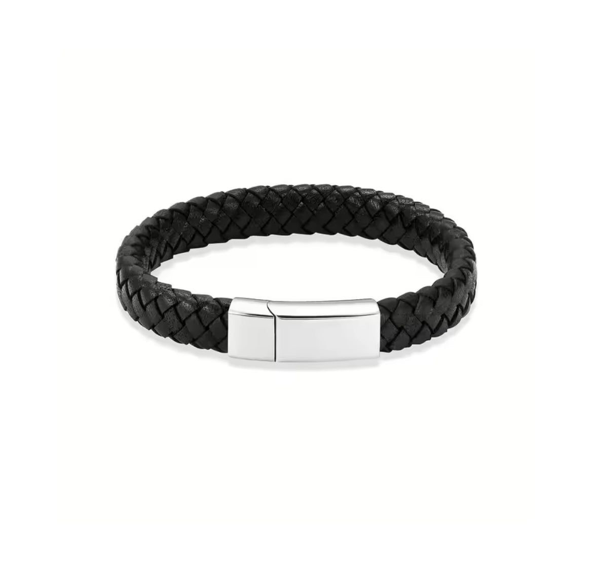 Black Silver Braided Charm Bracelet for Men