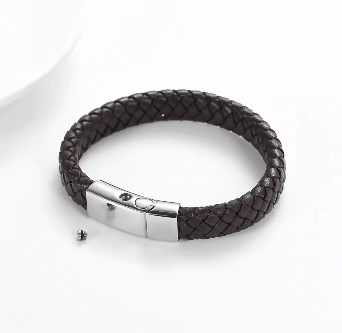 Brown Silver Braided Charm Bracelet for Men