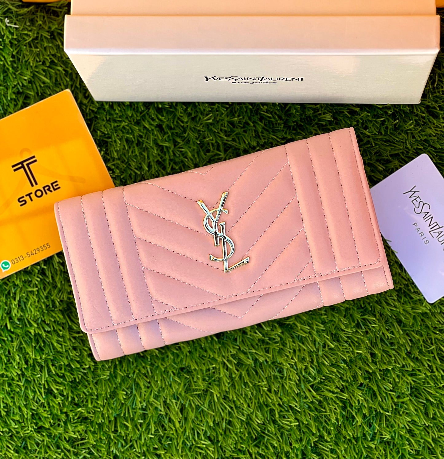 YSL Pink Single Flap Women Wallet