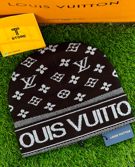 LV Black Flower Woolen Beanie Cap