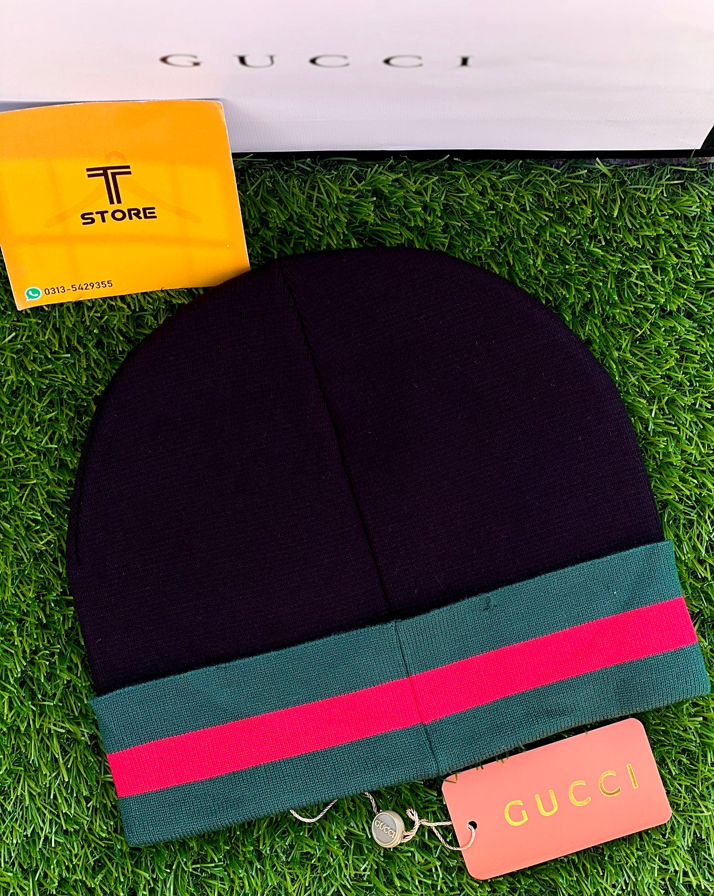 Gucci Plain Red Strip Woolen Beanie Cap