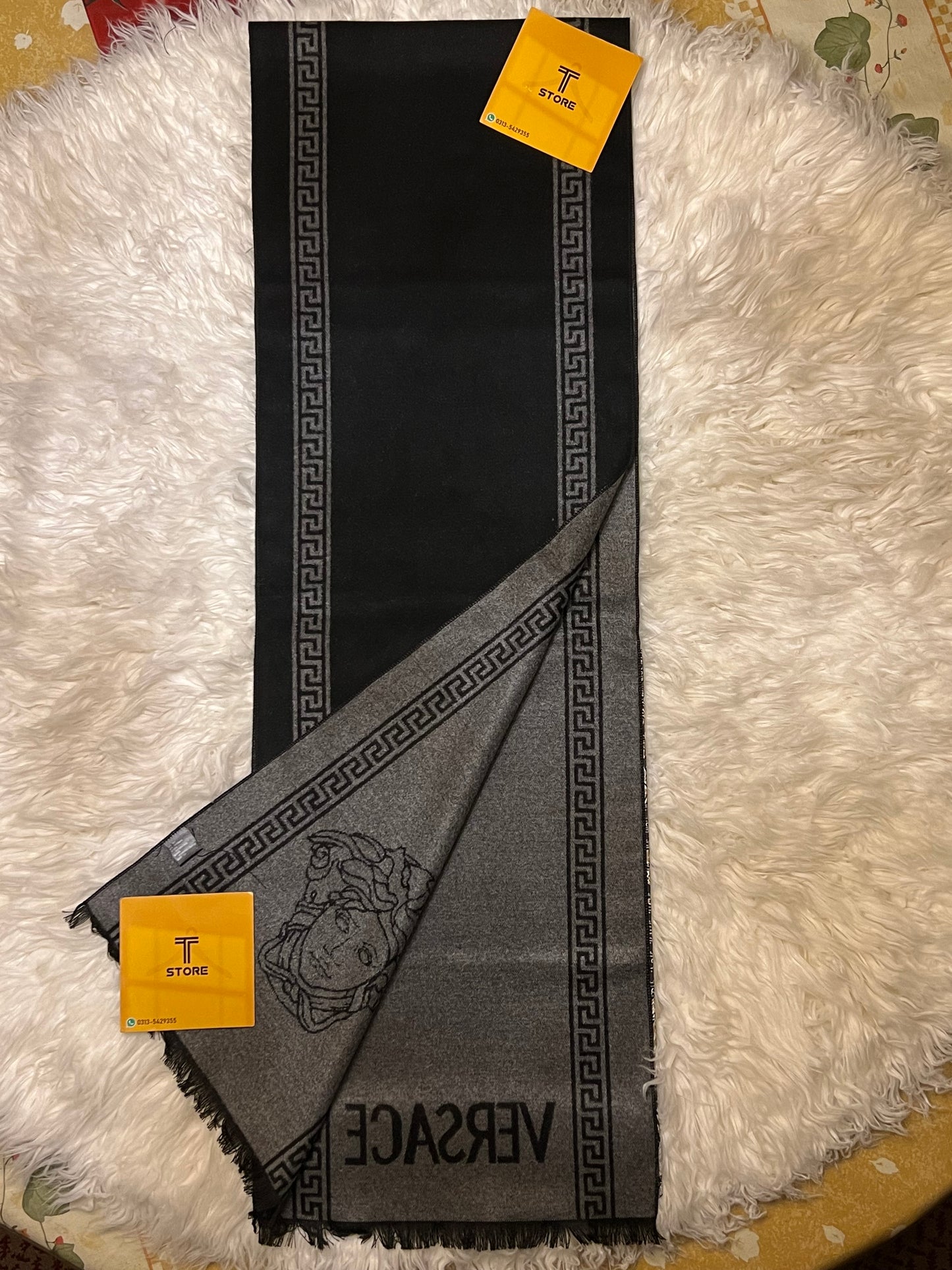 Versace Black White Logo Printed Muffler