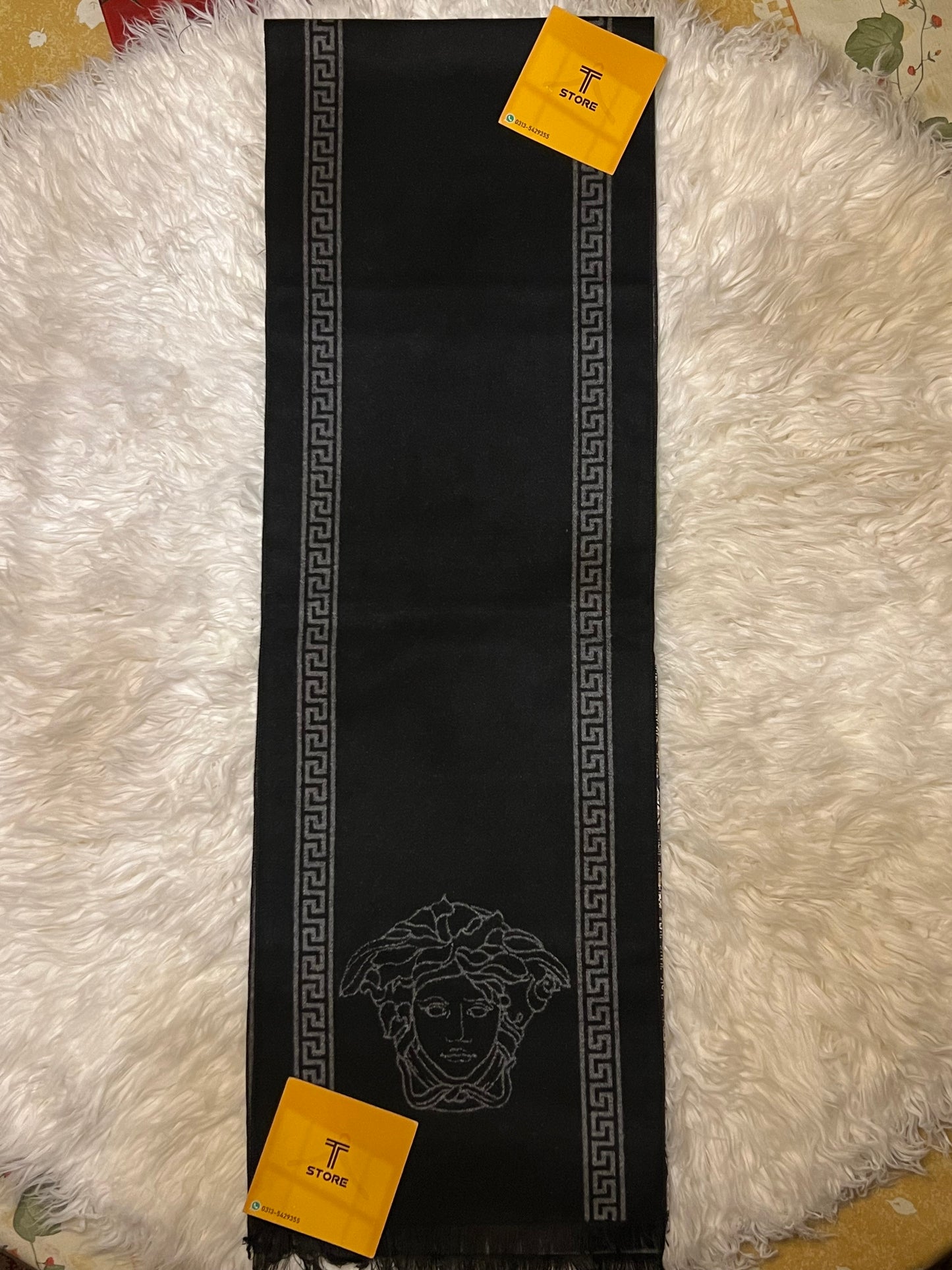 Versace Black White Logo Printed Muffler