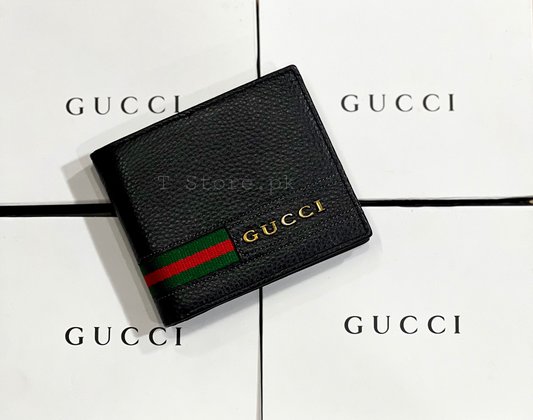 Gucci Black Plain Logo Strip Genuine Leather Wallet