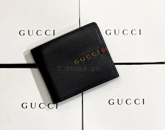 Gucci Black Plain Middle Logo Strip Genuine Leather Wallet