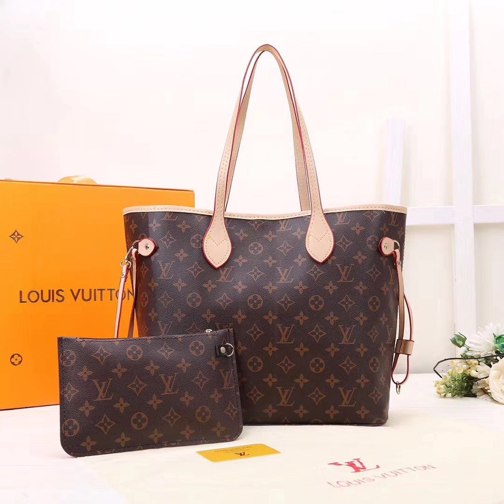 LV Neverfull MM Monogram Tote Bag with Pouch