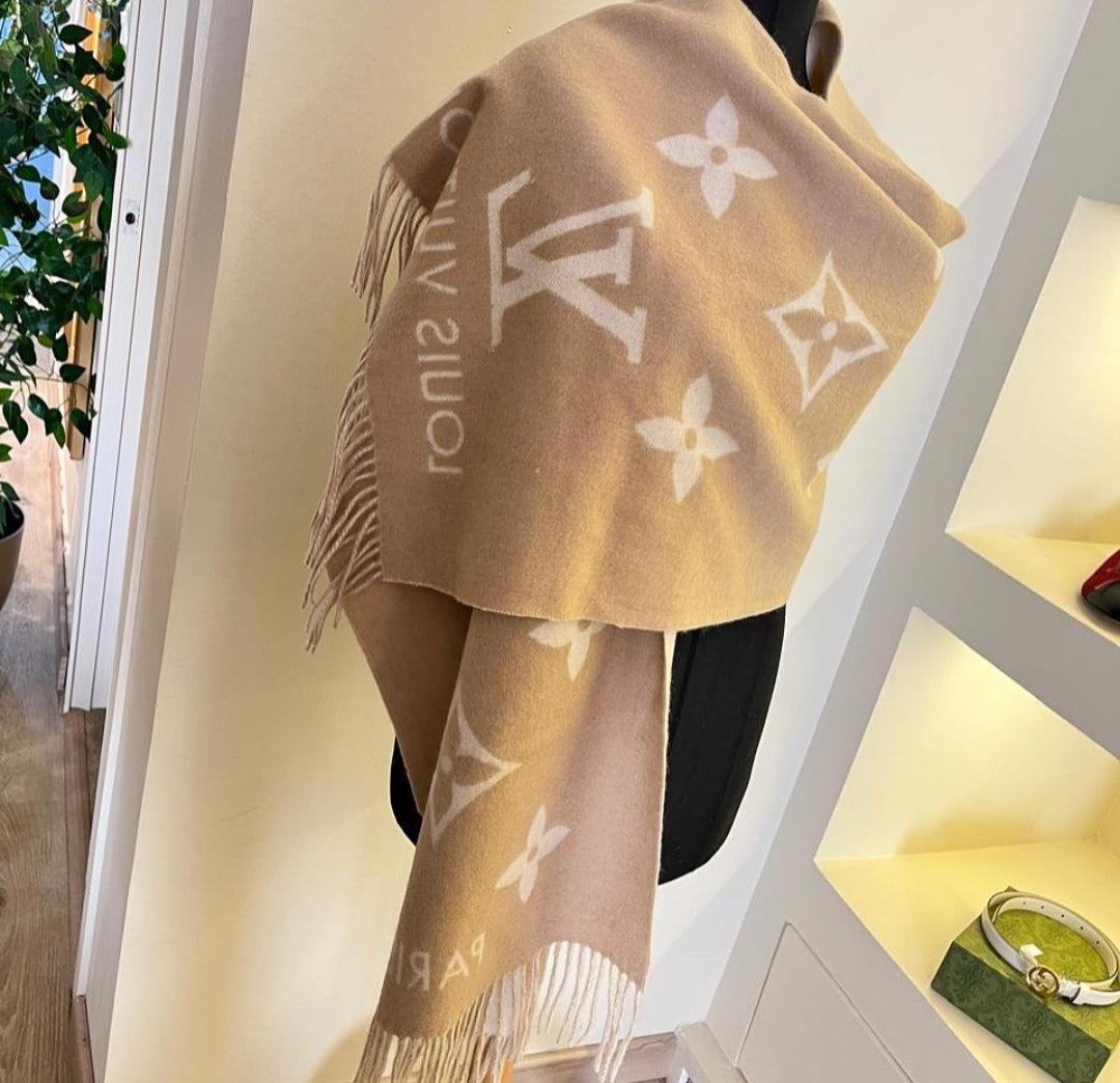 LV Brown Flower Woolen Shawl For Women