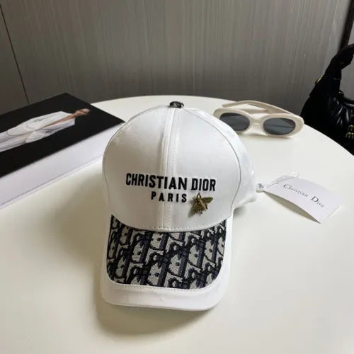 Dior White Printed Bee Logo Cap