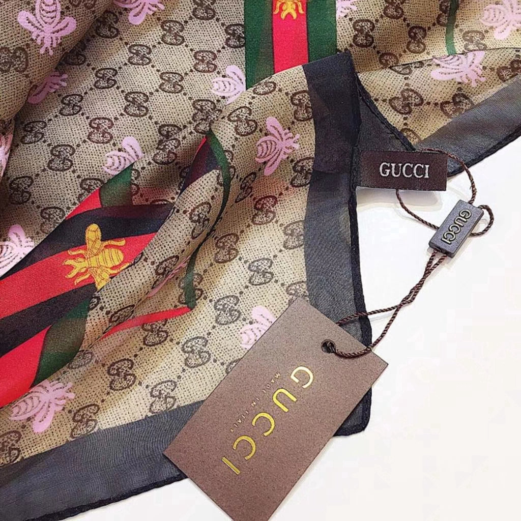 Gucci Bee Strip Silk Scarf