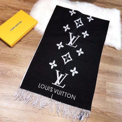 LV Black Flower Woolen Shawl For Women