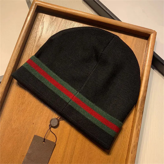 Gucci Plain Red Strip Woolen Beanie Cap