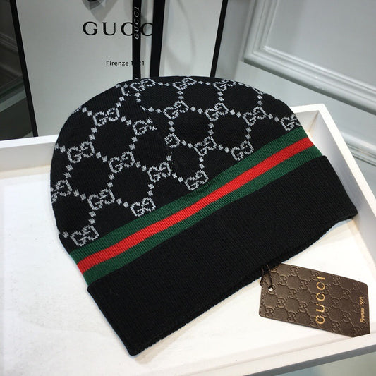 Gucci Printed Red Strip Woolen Beanie Cap