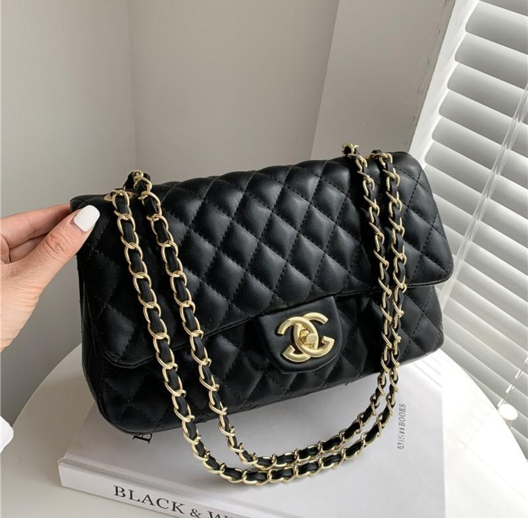 Chanel Black Lambskin Double Flap Shoulder Bag