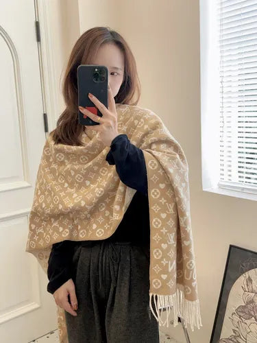 LV Woolen Peach Shawl For Women